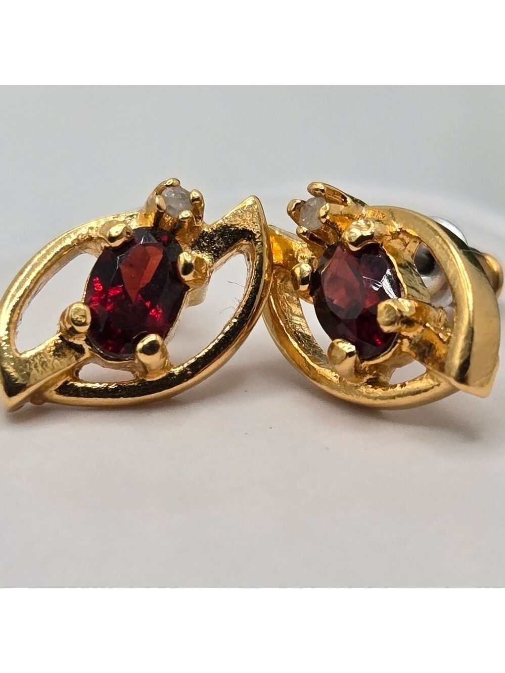 Filled Gold Red Garnet Stud Earrings Classic Gemstone Jewelry